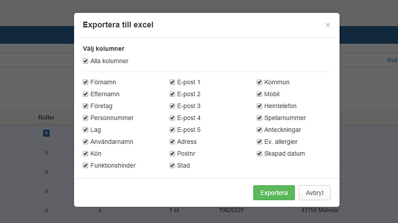 Exportera till Excel