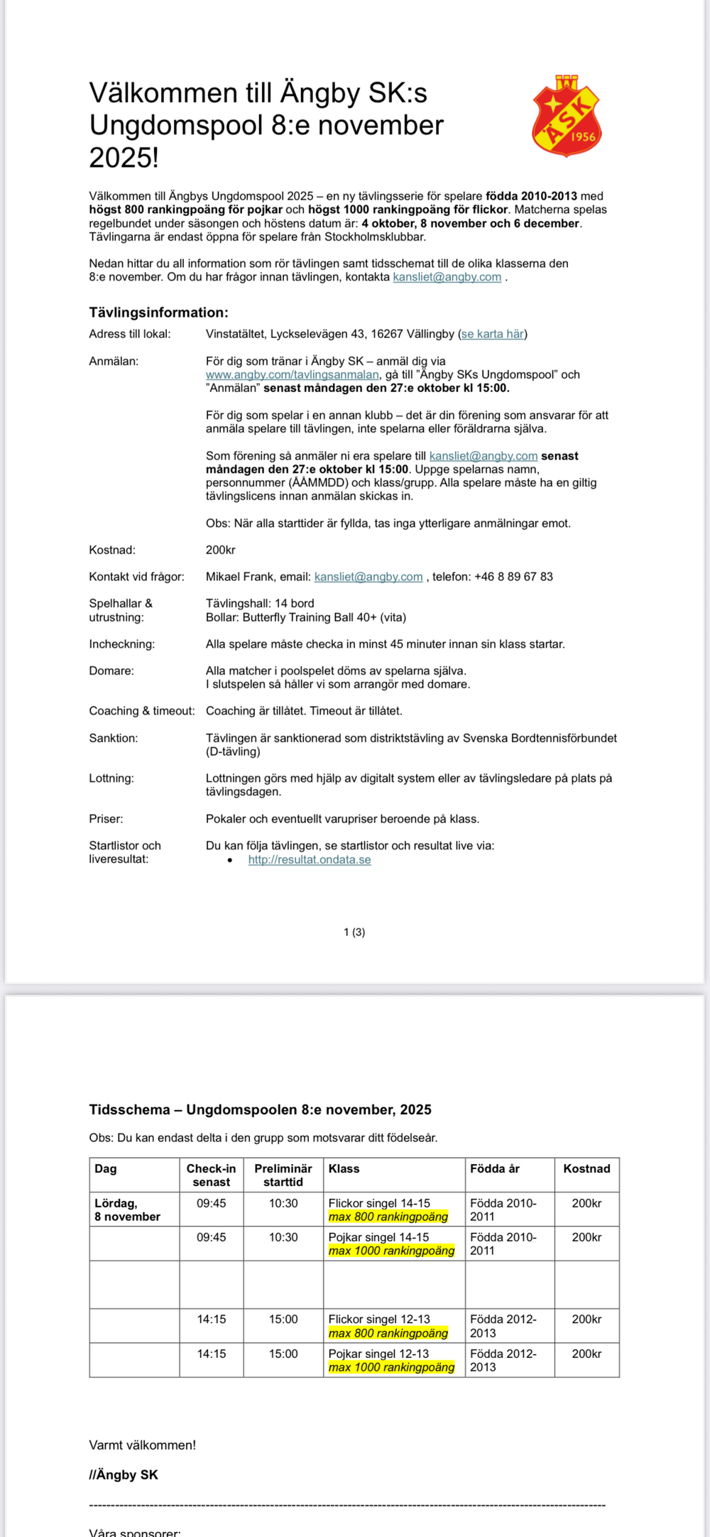 Ängby SK:s Ungdomspool 8:e november 2025!